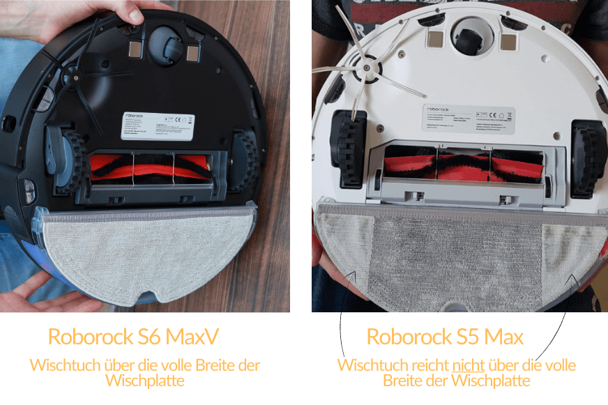 Wischtuch des Roborock S6 MaxV reicht über die volle Breite der Wischplatte.